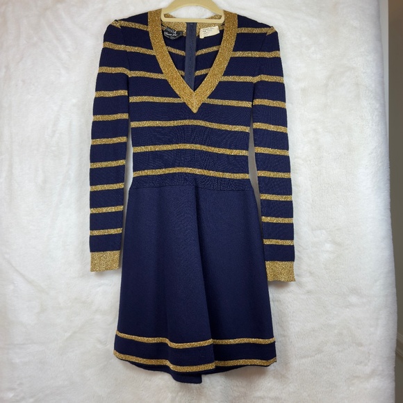 A0079 VINTAGE CRISSA LINEA ITALIANA  KNIT BLUE MINI DRESS SMALL - Picture 1 of 17